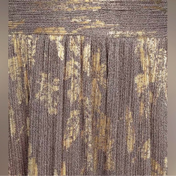 SLNY Fashions Mauve Gold Foil Floral A-Line Gown Faux Wrap Flutter Sleeve Dress - Picture 5 of 7